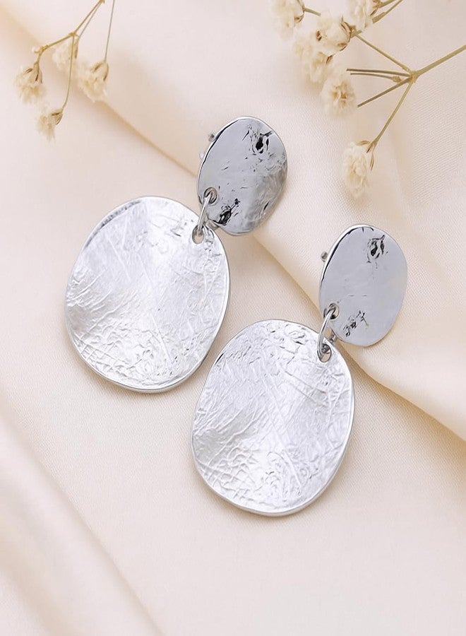 ZENCHEER Round Geometry Clip On Earrings for Women, Matte Gold Silver Retro Disc Dangle Drop Clip Earrings Non Pierced Clips Stetement Jewelry Gifts,Silver - Image 5